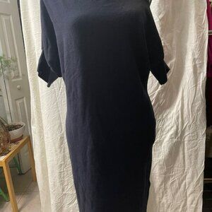 MINNIE ROSE -  BLACK OFF THE SHOULDER CASHMERE KNEE LENGTH SWEATER DRESS